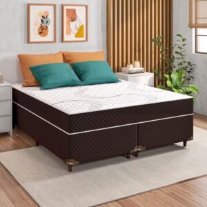 Cama Box Queen Size Umaflex Orleans com Molas Ensacadas 58x158x198cm - Marrom/Branco
